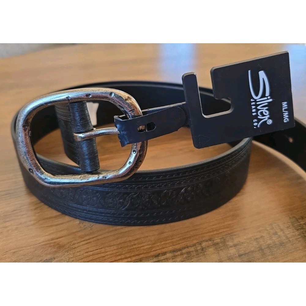 Silver Jeans Co Embossed Design Leather Ladies Belt Deep Brown M/L 32-38 NWT